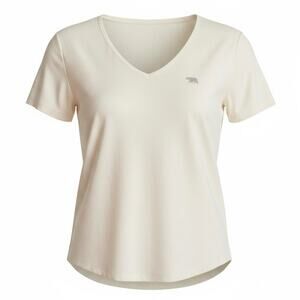 Running Bare Women’s V-Neck Athletic Top Cream Performance Mesh Relaxed Fit M